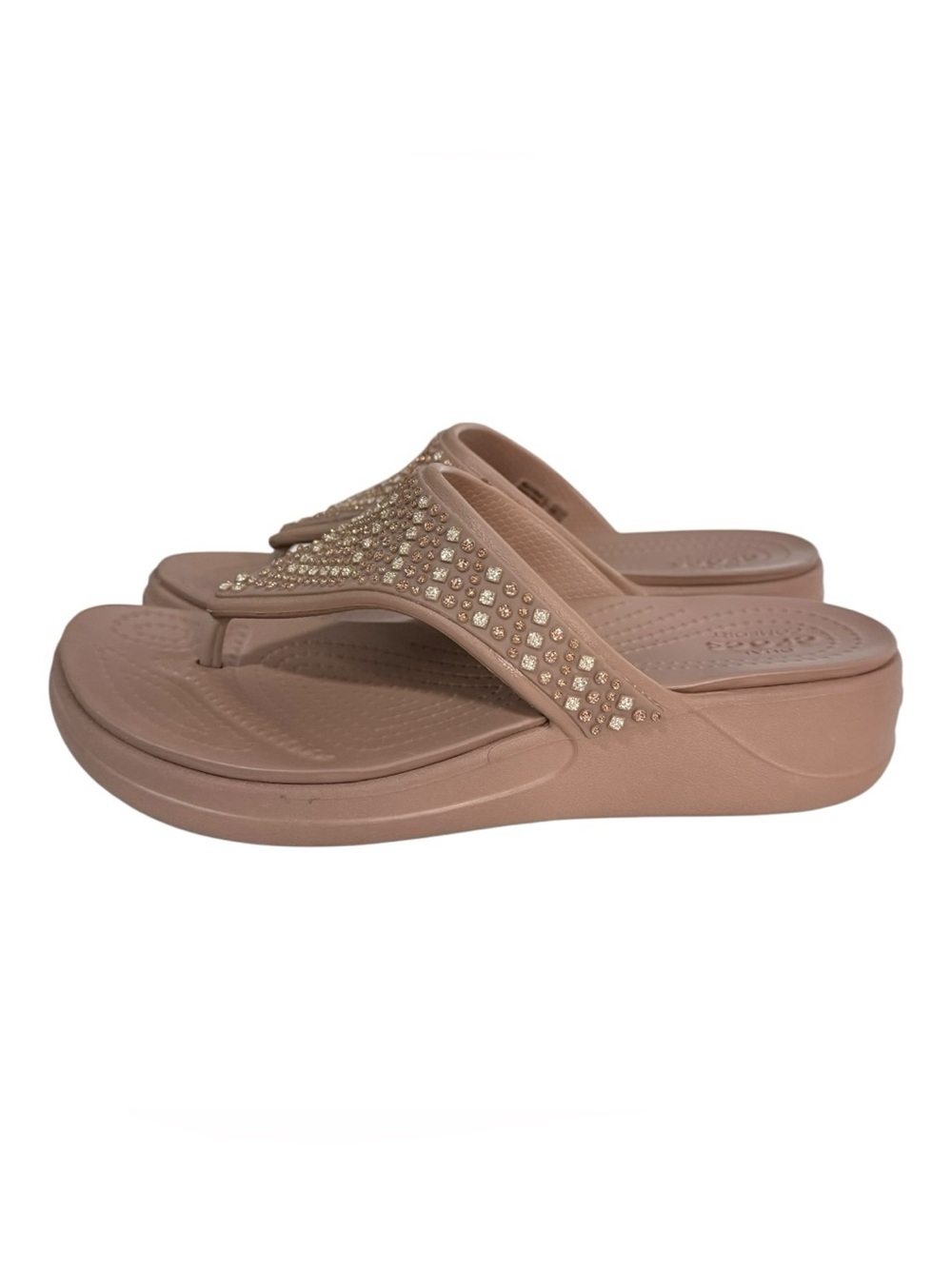 Crocs Monterey Shimmer Wedge Flip Flop Sandals Taupe Bronze Rhinestone Women’s 6